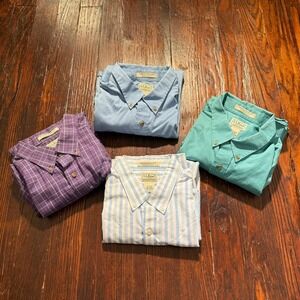 Lot of 4 Vintage LL Bean Shirt Mens LT Plaid Striped Button Down Pocket